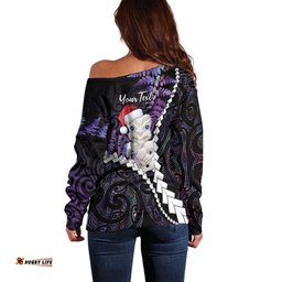 New Zealand Personalised Off Shoulder Sweater Meri Kirihimete Kowhaiwhai Mix Paua Shell Amethys