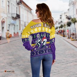 Custom Personalised Melbourne Storm Christmas Off Shoulder Sweater Aboriginal Art Merry Xmas