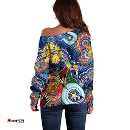 Custom NAIDOC Week 2024 West Coast Eagles Off Shoulder Sweater Australia Aboriginal Dot Painting