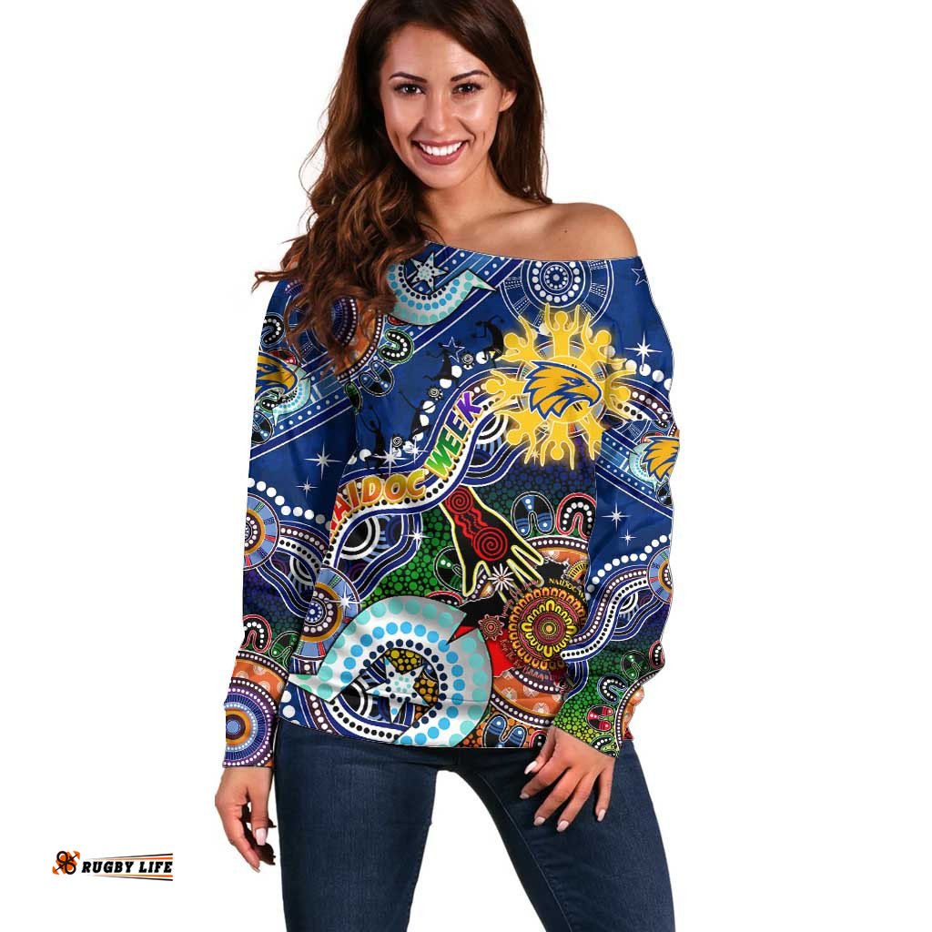 Custom NAIDOC Week 2024 West Coast Eagles Off Shoulder Sweater Australia Aboriginal Dot Painting