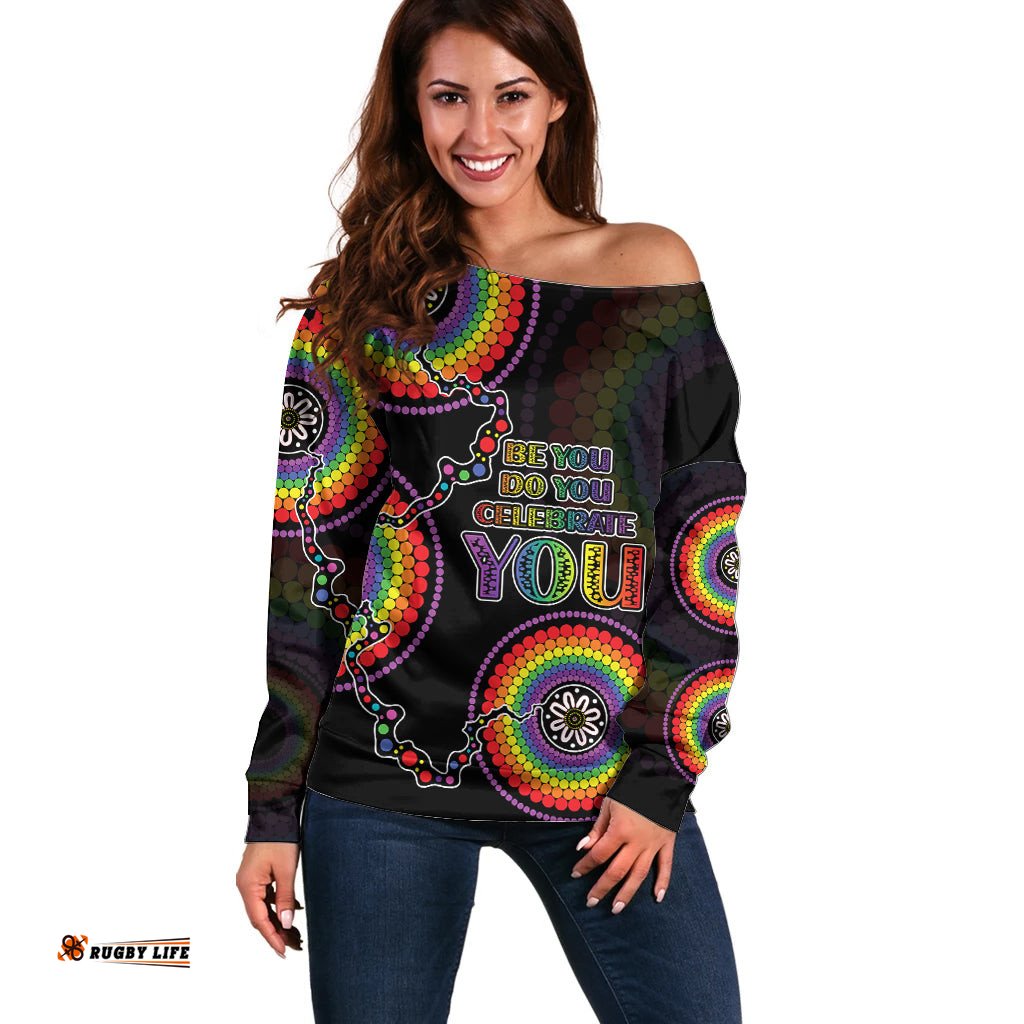 Personalised Australia LGBT Off Shoulder Sweater Be You Do You Celebrate You Aboriginal Style
