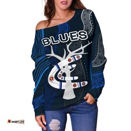 Carlton Women Off Shoulder Sweater Blues Free Style Indigenous