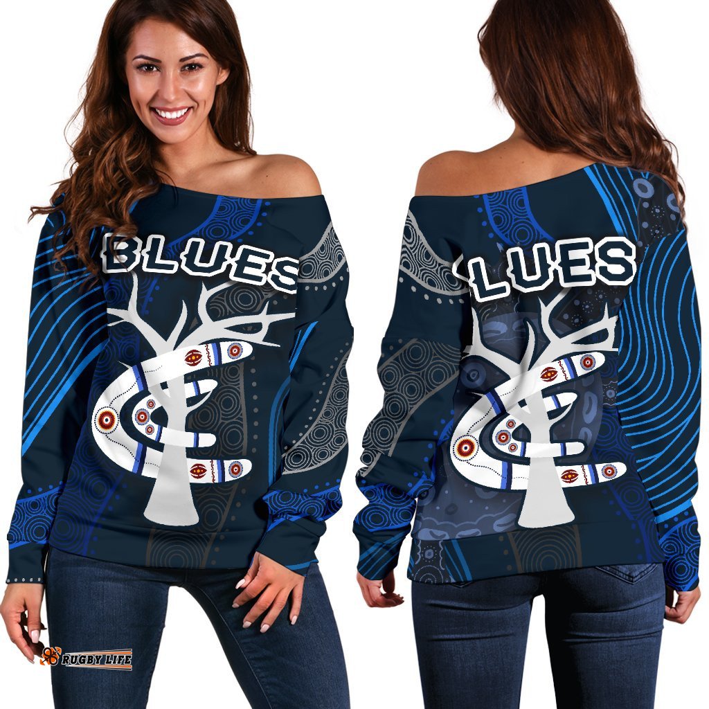 Carlton Women Off Shoulder Sweater Blues Free Style Indigenous