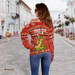Custom Personalised Australia Christmas Kangaroo Aboriginal Pattern Women Off Shoulder Sweater