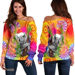 Custom Personalised Australia Koala Aboriginal Off Shoulder Sweater Rainbow Tie Dye Merry Christmas