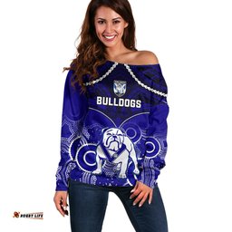 Personalised Bulldogs Rugby Off Shoulder Sweater Go Doggies Aboriginal Mix Polynesian Pattern