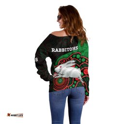Rabbitohs Rugby Off Shoulder Sweater Go Souths Indigenous Art 02