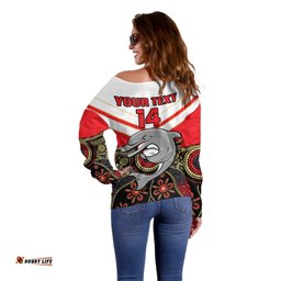 Custom Text And Number Dolphins Rugby Off Shoulder Sweater Indigenous Dynamic Version 06