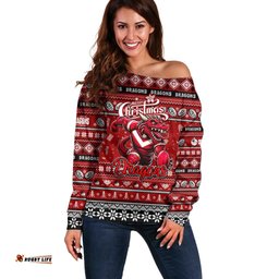 Personalized Dragons Rugby Xmas Off Shoulder Sweater Australia NRL Mascot