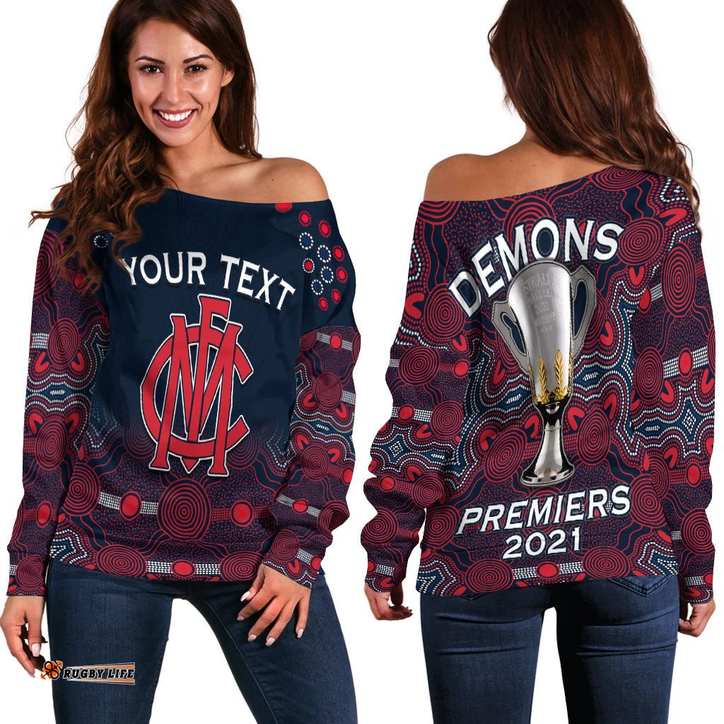 Custom Personalised Demons Indigenous Off Shoulder Sweater Premiers Champion