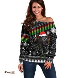 Panthers Rugby Off Shoulder Sweater Go The Mighty Panthers Christmas Vibe Unique