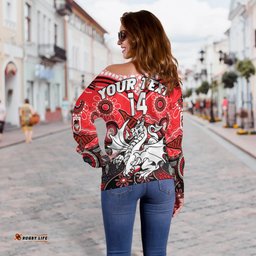 Custom Text And Number Dragons Rugby Off Shoulder Sweater Indigenous Pattern Artsy Version