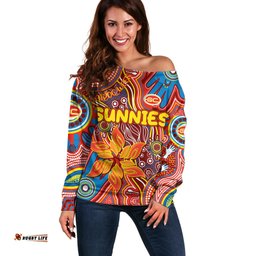 Personalised NAIDOC Week 2024 Gold Coast Suns Off Shoulder Sweater Australian Aboriginal Hand Painting