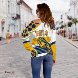 Custom Personalised Eels Indigenous Off Shoulder Sweater Parramatta Version White