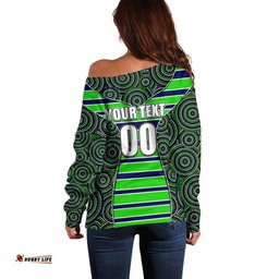 NRL Raiders Off Shoulder Sweater Mix Dot Aboriginal