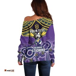 Personalised Storm Rugby Off Shoulder Sweater Go Melbourne Aboriginal Mix Polynesian Pattern