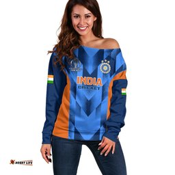 Personalised India Cricket Off Shoulder Sweater Men In Blue Go Champions World Cup