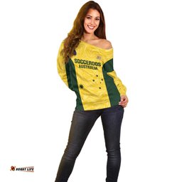 Custom Australia Socceroos Off Shoulder Sweater Go Aussie Marble Pattern Sporty Style