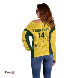 Custom Australia Socceroos Off Shoulder Sweater Go Aussie Marble Pattern Sporty Style