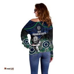 Warriors Rugby Off Shoulder Sweater NZ Aboriginal Mix Polynesian Pattern