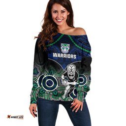 Warriors Rugby Off Shoulder Sweater NZ Aboriginal Mix Polynesian Pattern