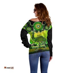 Personalised Australia Aquarius Emu Zodiac Off Shoulder Sweater Auz Astrology Aboriginal Green