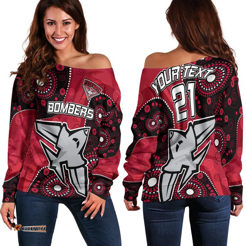 Custom Personalised Essendon Football Aboriginal Bombers Women Off Shoulder Sweater