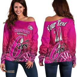 Custom Personalised Sydney Sixers Champions Women Off Shoulder Sweater Lizard Indigenous Aboriginal