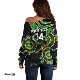 Custom Matildas NAIDOC Week Off Shoulder Sweater Australia Kangaroo Keep The Fire Burning Black