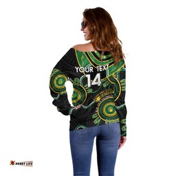 Custom Matildas NAIDOC Week Off Shoulder Sweater Australia Kangaroo Keep The Fire Burning Black