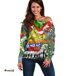 Personalised Eels ANZAC Day Off Shoulder Sweater Aboriginal Rising Sun
