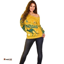 Personalised Aussie Matildas Off Shoulder Sweater Women World Cup Marble Patterns