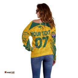 Personalised Aussie Matildas Off Shoulder Sweater Women World Cup Marble Patterns
