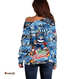 Custom Cats Football Merry Christmas Off Shoulder Sweater Indigenous Australian Art