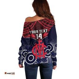 Personalised Melbourne Football Off Shoulder Sweater Go Demons Aboriginal Mix Polynesian Pattern