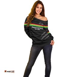 Penrith Panthers Rugby Off Shoulder Sweater The Riff Est 1966 Black Sporty