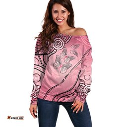 Pink Aboriginal Butterfly Ribbon Cancer Off Shoulder Sweater