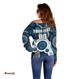 Custom Personalised And Number Blues AFL Off Shoulder Sweater Aboriginal Patterns 04