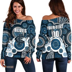 Custom Personalised And Number Blues AFL Off Shoulder Sweater Aboriginal Patterns 04