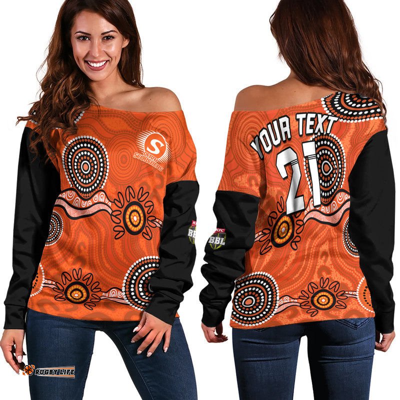 Custom Personalised Perth Scorchers Cricket Dots Women Off Shoulder Sweater