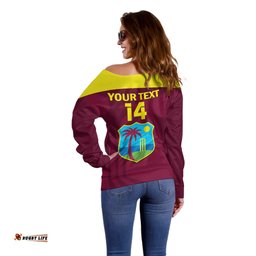 Personalised West Indies Cricket Off Shoulder Sweater Go Windies Dynamic Version 2023