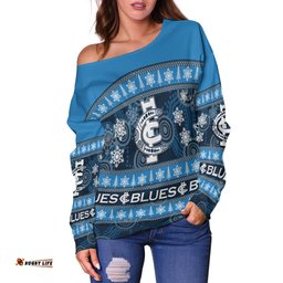 Carlton Blues Women Off Shoulder Sweater Christmas Style