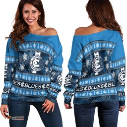 Carlton Blues Women Off Shoulder Sweater Christmas Style