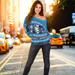 Carlton Blues Women Off Shoulder Sweater Christmas Style