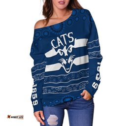Cats Indigenous Off Shoulder Sweater Football Geelong