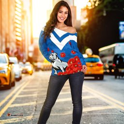 Bulldogs Women Off Shoulder Sweater Poppy Flowers