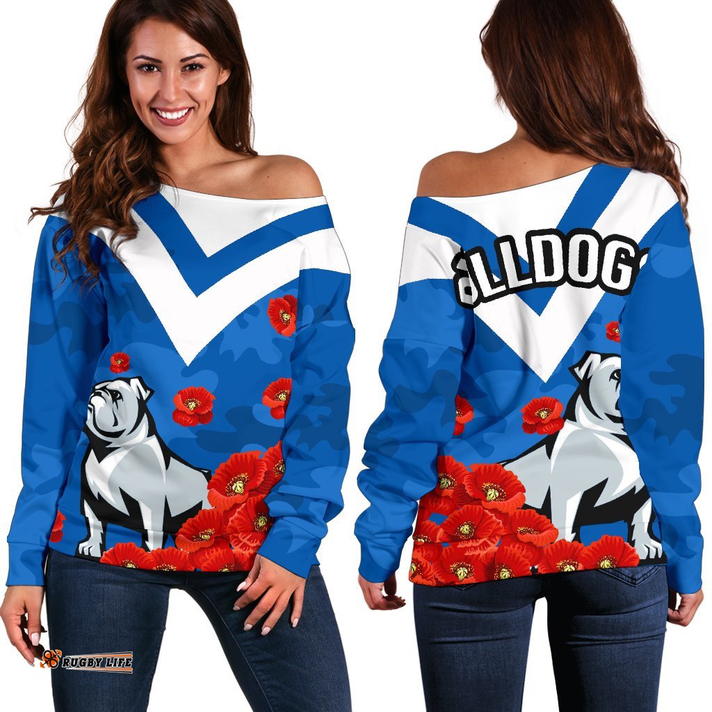 Bulldogs Women Off Shoulder Sweater Poppy Flowers