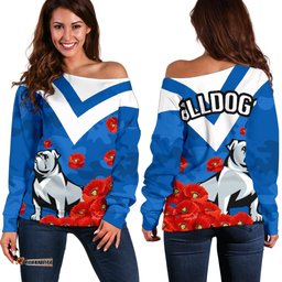 Bulldogs Women Off Shoulder Sweater Poppy Flowers