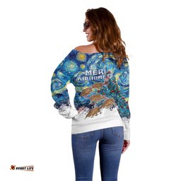 New Zealand Christmas Off Shoulder Sweater Kiwis Santa Sleigh Starry Night Style