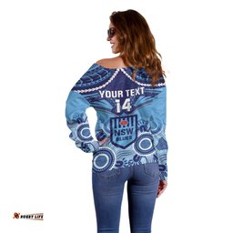 Custom NSW Blues Rugby Off Shoulder Sweater Aboriginal Mix Polynesian Pattern